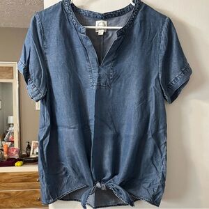 Blue Rain Tie Front Top